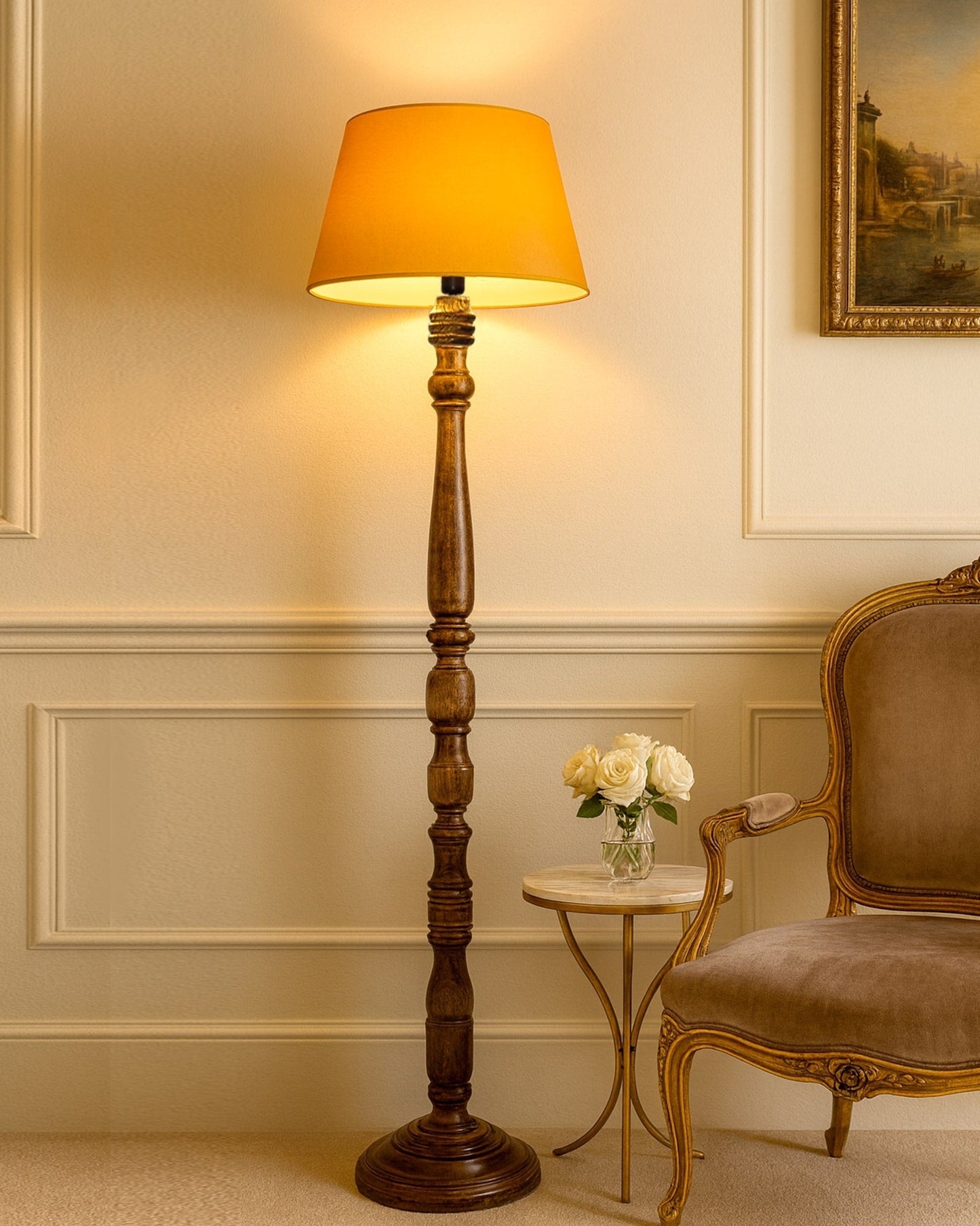 Classic Rustic Eclipse Black Finish Wooden Floor Lamp with Shade