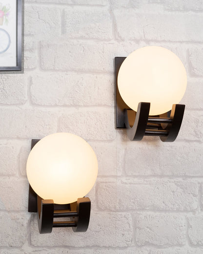 Brown & White Wood Gooseneck zedo Wall Lamp , Pack of 2