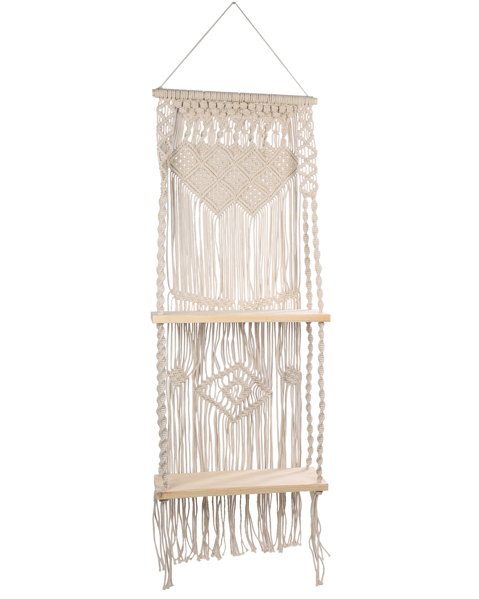 Macrame Wall Hanging Shelf, Boho Floating Shelf, Handcraft Bohemian Decor, Cute Woven Shelves for Bathroom Plants Picture Frame, Home Storage