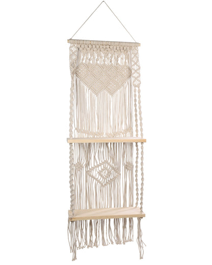 Macrame Wall Hanging Shelf, Boho Floating Shelf, Handcraft Bohemian Decor, Cute Woven Shelves for Bathroom Plants Picture Frame, Home Storage