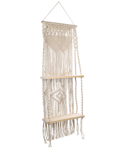 Macrame Wall Hanging Shelf, Boho Floating Shelf, Handcraft Bohemian Decor, Cute Woven Shelves for Bathroom Plants Picture Frame, Home Storage