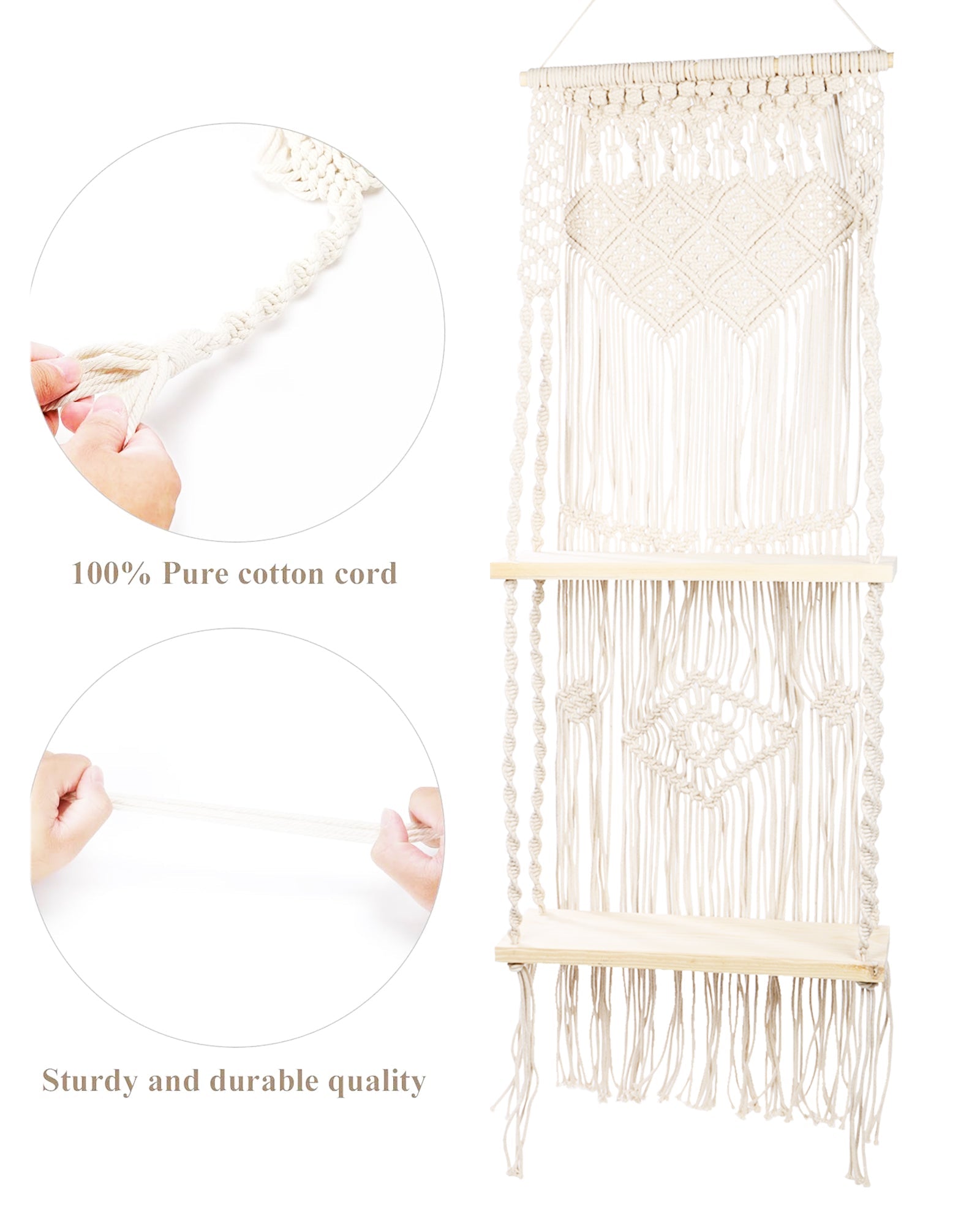 Macrame Wall Hanging Shelf, Boho Floating Shelf, Handcraft Bohemian Decor, Cute Woven Shelves for Bathroom Plants Picture Frame, Home Storage