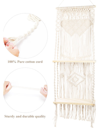 Macrame Wall Hanging Shelf, Boho Floating Shelf, Handcraft Bohemian Decor, Cute Woven Shelves for Bathroom Plants Picture Frame, Home Storage