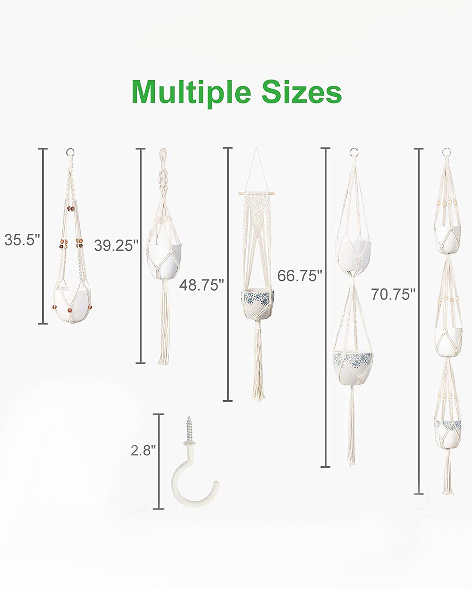 5-Pack Macrame Plant Hangers with Hooks, Different Layers, Handmade Cotton Rope Hanging Planters Set Flower Pots Holder Stand, for Indoor Outdoor Boho Home Decor, set of 5