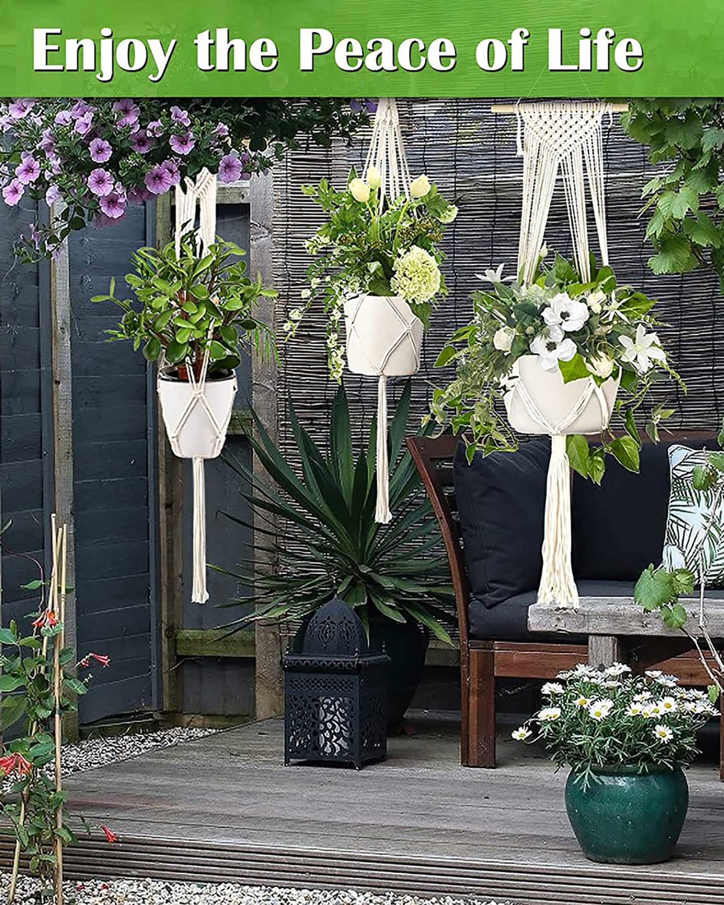 set of 2 Macrame plant hanger plant hangers indoor Handmade weaving  3 Layer