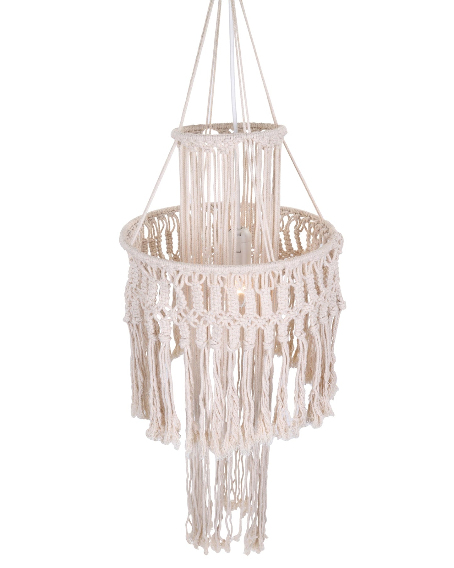 Macrame Lamp Shade Boho Hanging Pendant Light Cover,Handmade Woven Bohemian Decoration Chandelier Shade for Modern Office Bedroom Living Room Nursery Dorm, E27