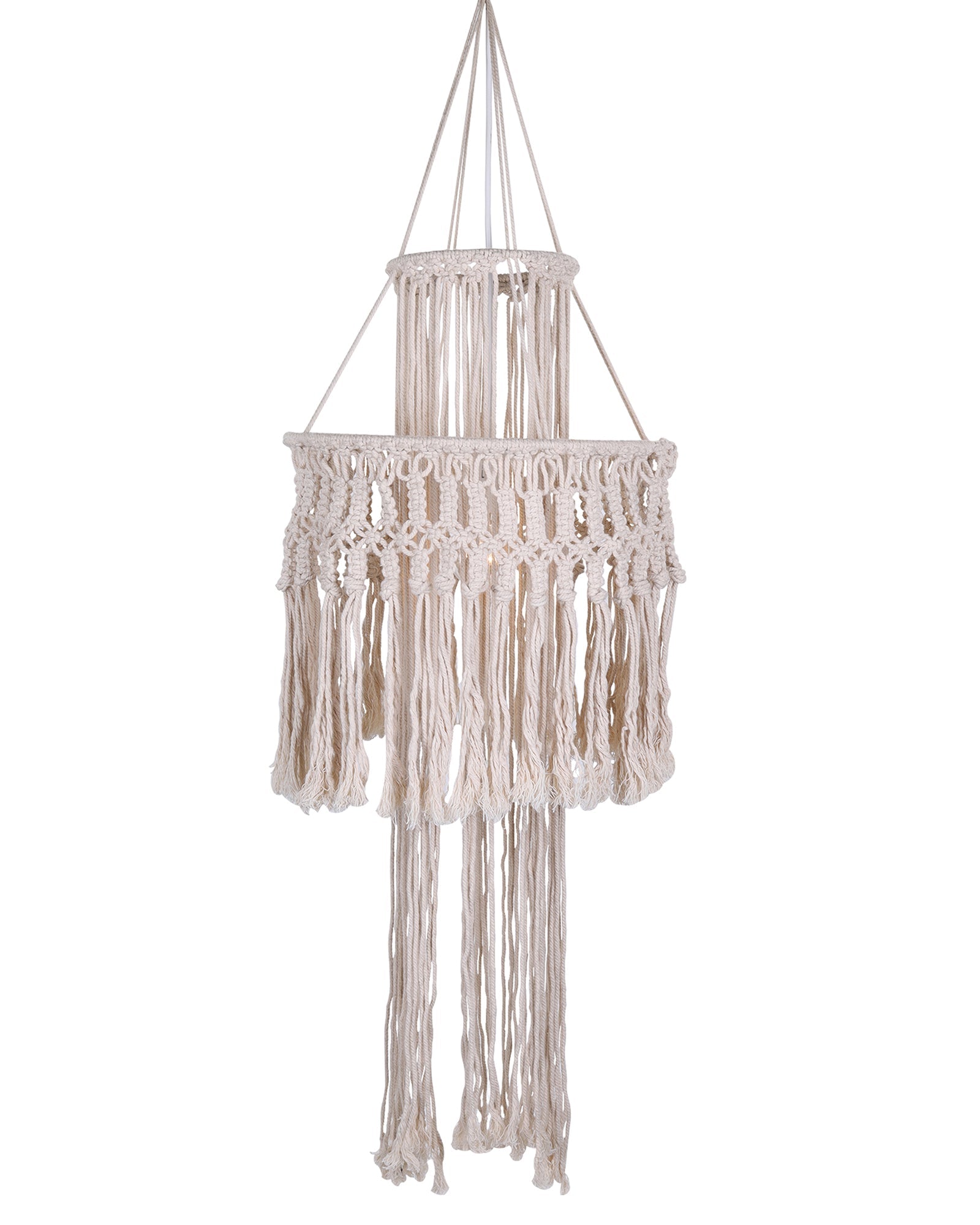 Macrame Lamp Shade Boho Hanging Pendant Light Cover,Handmade Woven Bohemian Decoration Chandelier Shade for Modern Office Bedroom Living Room Nursery Dorm, E27