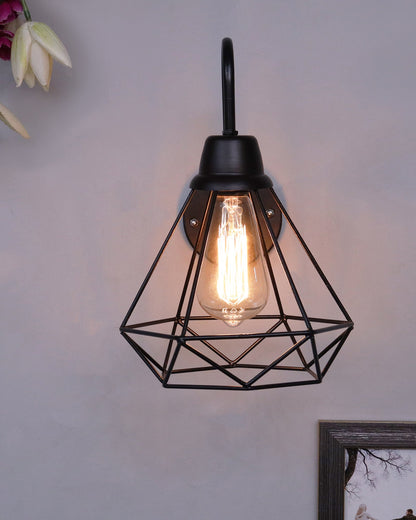 Farmhouse Metal Diamond Cage Vanity Industrial Wall Sconce Lighting, Edison Rustic Wall Light Fixture for Balcony, Living Room, Lobby, Black, set of 1