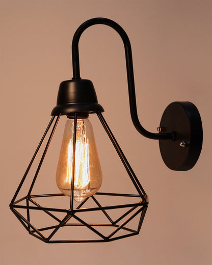 Farmhouse Metal Diamond Cage Vanity Industrial Wall Sconce Lighting, Edison Rustic Wall Light Fixture for Balcony, Living Room, Lobby, Black, set of 1