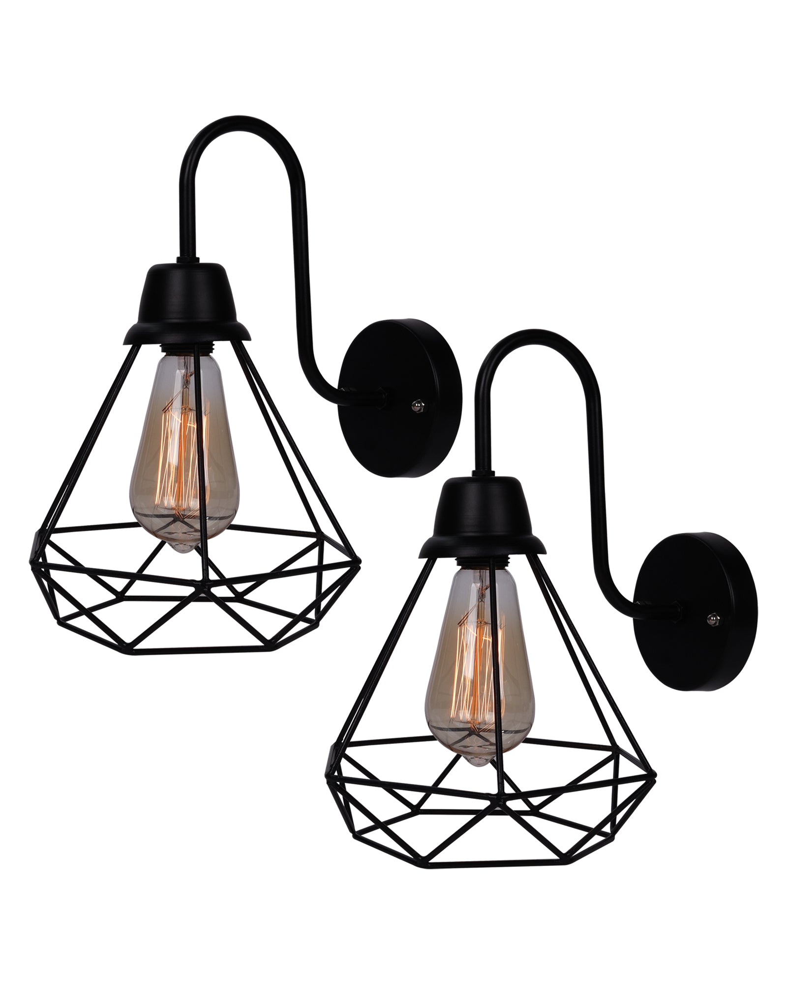 Farmhouse Metal Diamond Cage Vanity Industrial Wall Sconce Lighting, Edison Rustic Wall Light Fixture for Balcony, Living Room, Lobby, set of 2
