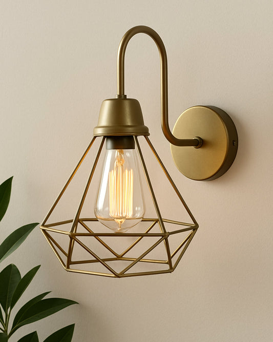 Farmhouse Metal Diamond Cage Vanity Industrial Wall Sconce Lighting, Edison Rustic Wall Light Fixture for Balcony, Living Room, Lobby, Black, set of 1