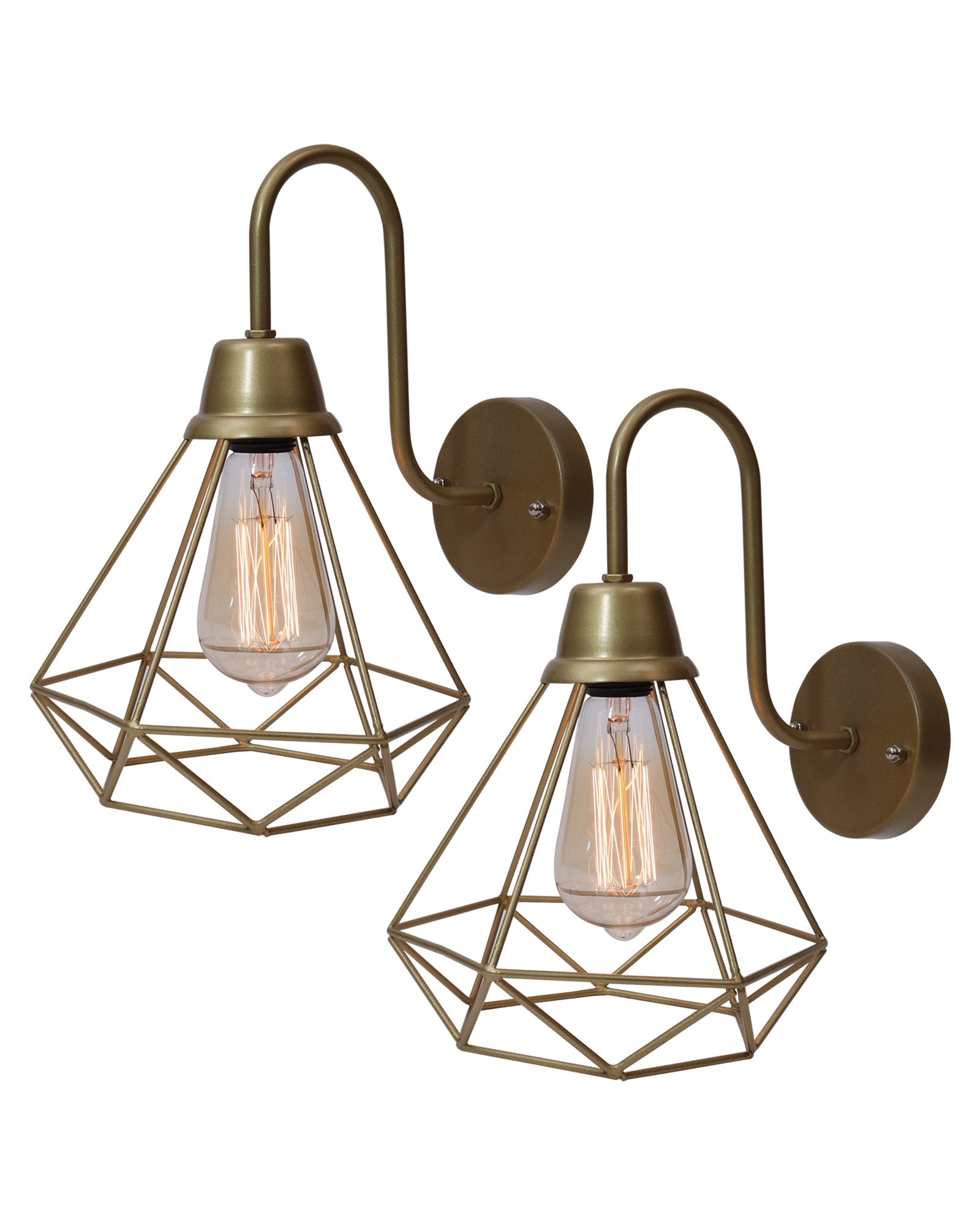 Farmhouse Metal Diamond Cage Vanity Industrial Wall Sconce Lighting, Edison Rustic Wall Light Fixture for Balcony, Living Room, Lobby, set of 2