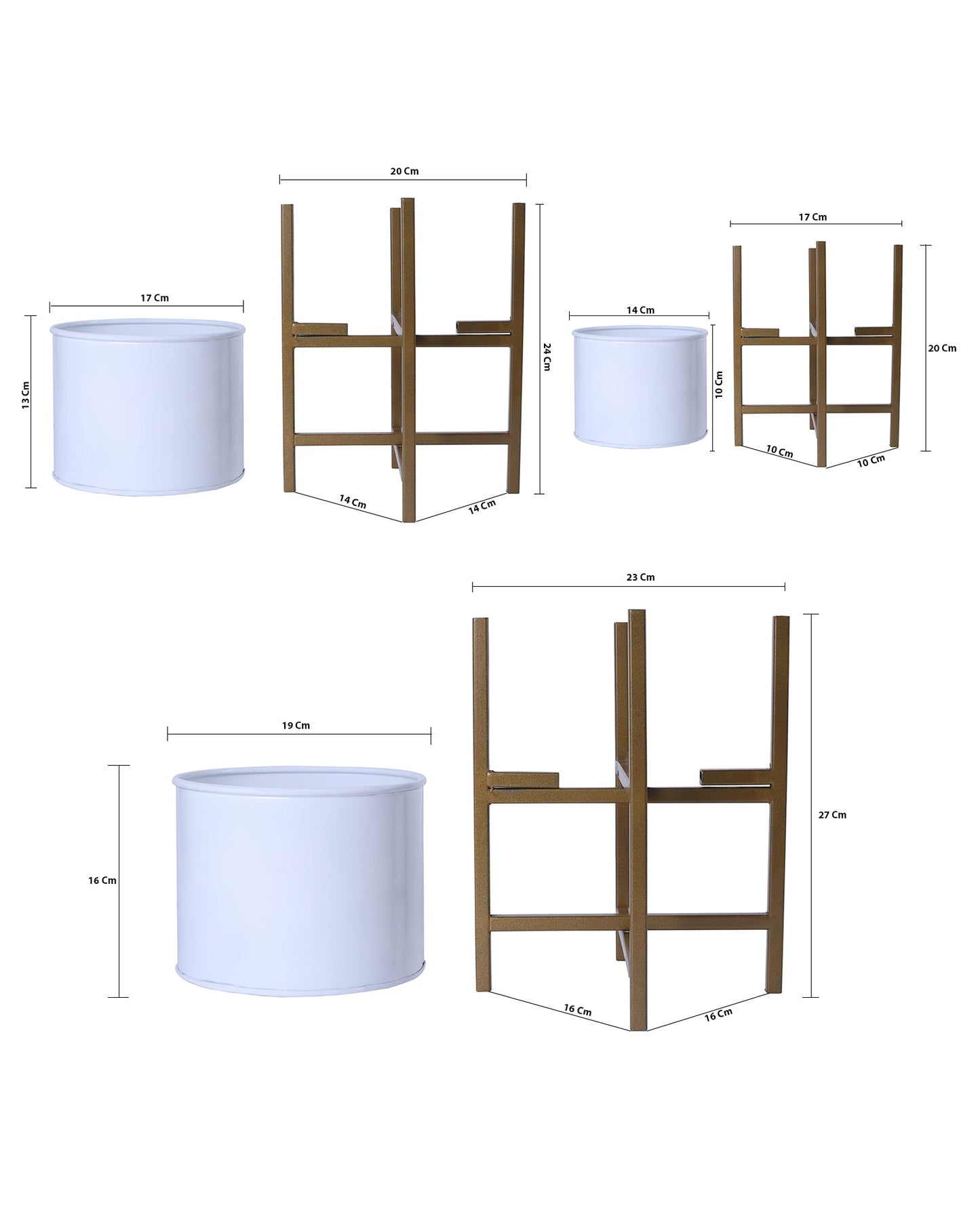 Mid Century Planters with Metal Stand (Set of 3) - Modern Decorative Plant Pot and Flower Holder with Iron Stand for Corner Display- Indoor Plant Stand for Home Decor, Golden