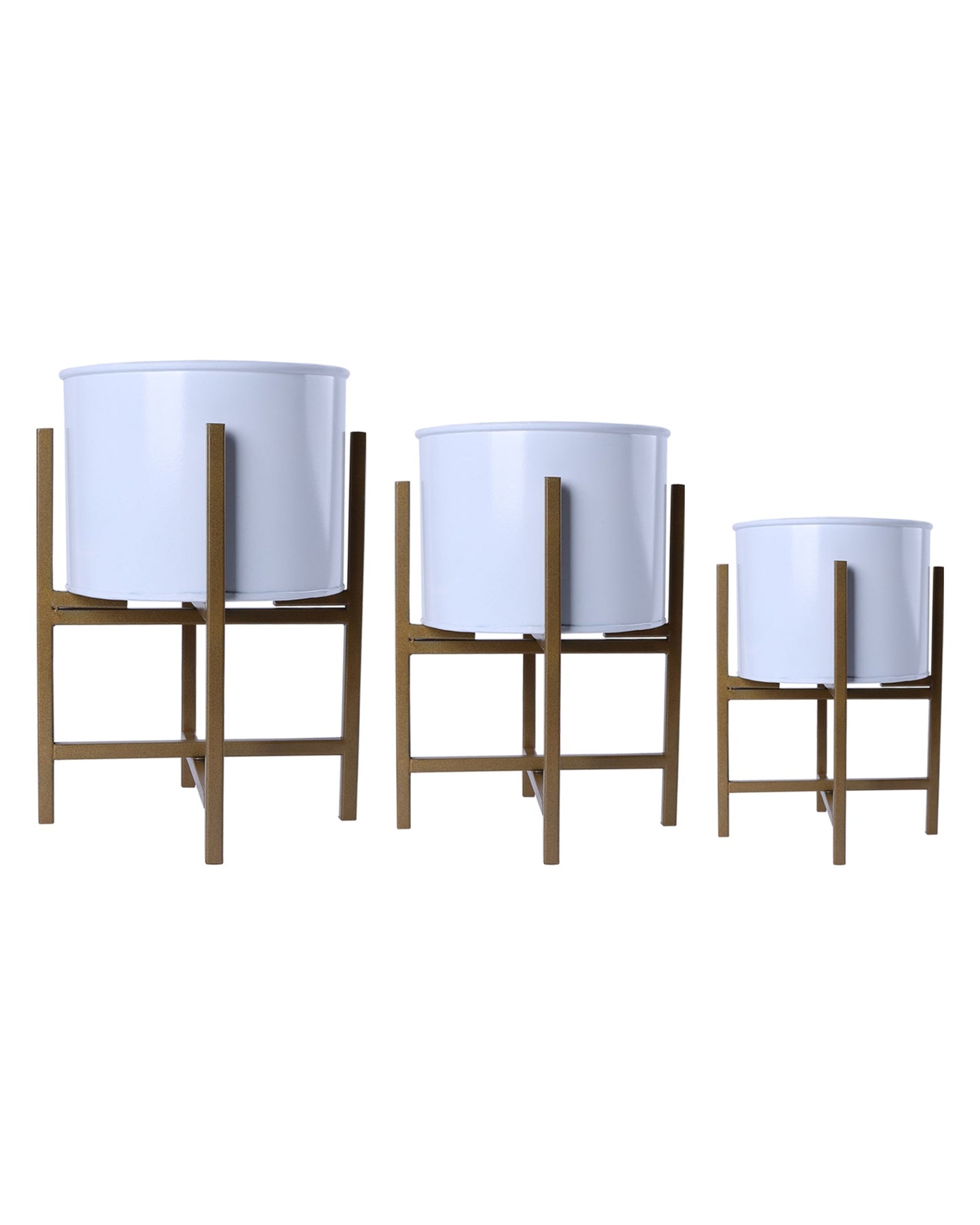 Mid Century Planters with Metal Stand (Set of 3) - Modern Decorative Plant Pot and Flower Holder with Iron Stand for Corner Display- Indoor Plant Stand for Home Decor, Golden