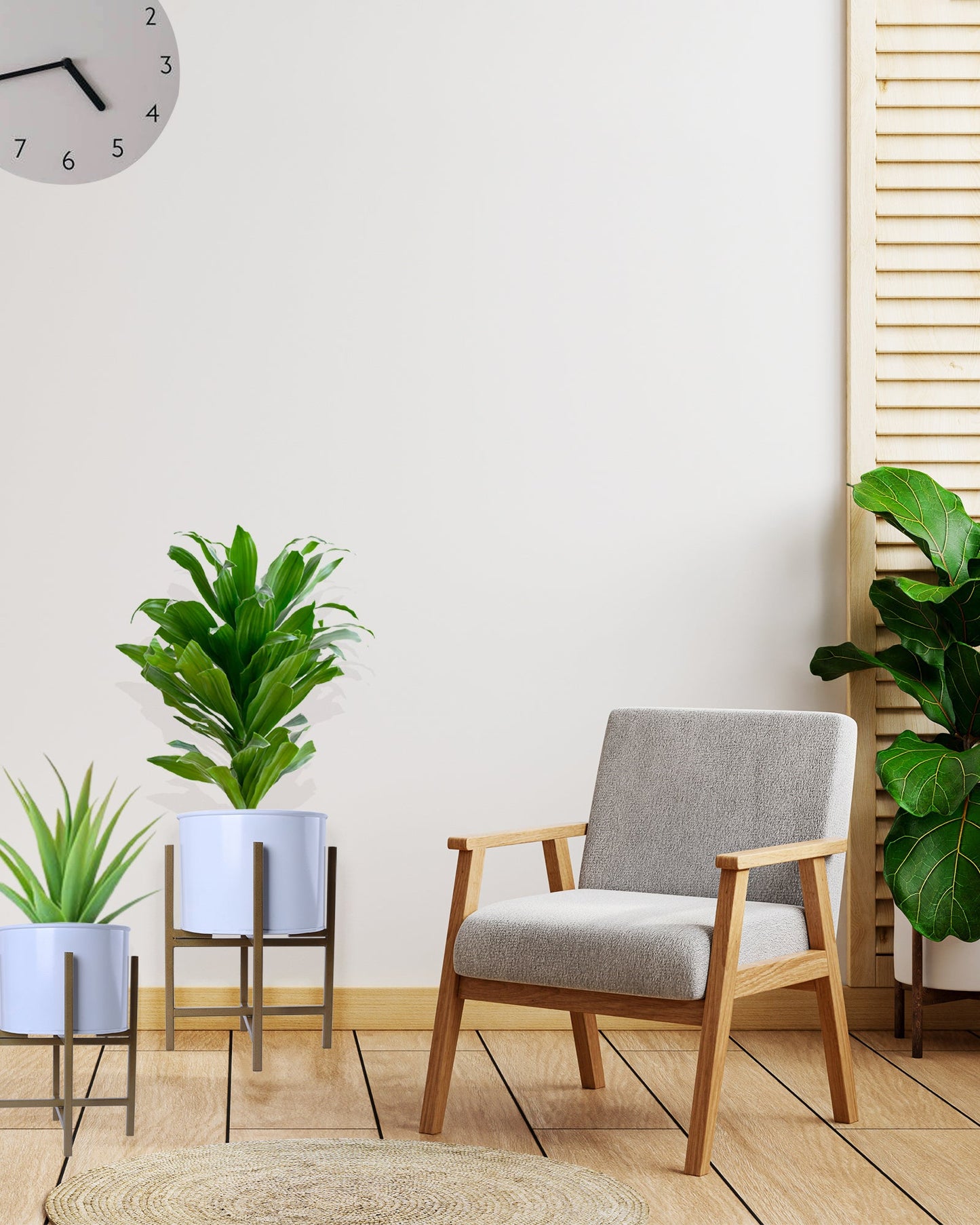 Mid Century Planters with Metal Stand (Set of 3) - Modern Decorative Plant Pot and Flower Holder with Iron Stand for Corner Display- Indoor Plant Stand for Home Decor, Golden