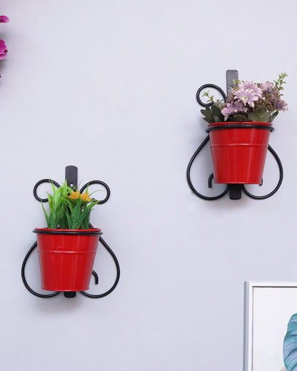 Wall Scone Metal Wall Planters Pot for Indoor Plants with Holder (Set of 2, Galvanized Iron Buckets) - Wall Mounted Planters with Stand Vertical Containers Balcony Decoration Garden Décor