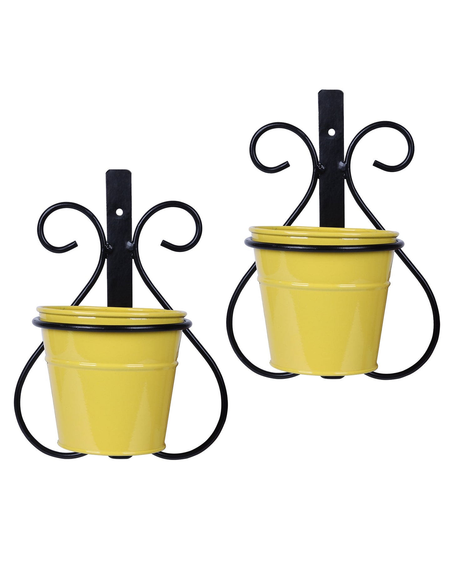 Wall Scone Metal Wall Planters Pot for Indoor Plants with Holder (Set of 2, Galvanized Iron Buckets) - Wall Mounted Planters with Stand Vertical Containers Balcony Decoration Garden Décor