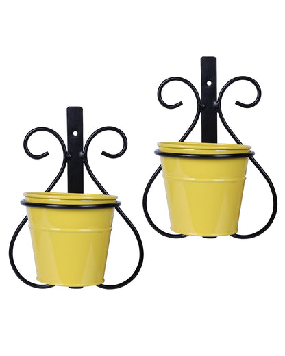 Wall Scone Metal Wall Planters Pot for Indoor Plants with Holder (Set of 2, Galvanized Iron Buckets) - Wall Mounted Planters with Stand Vertical Containers Balcony Decoration Garden Décor