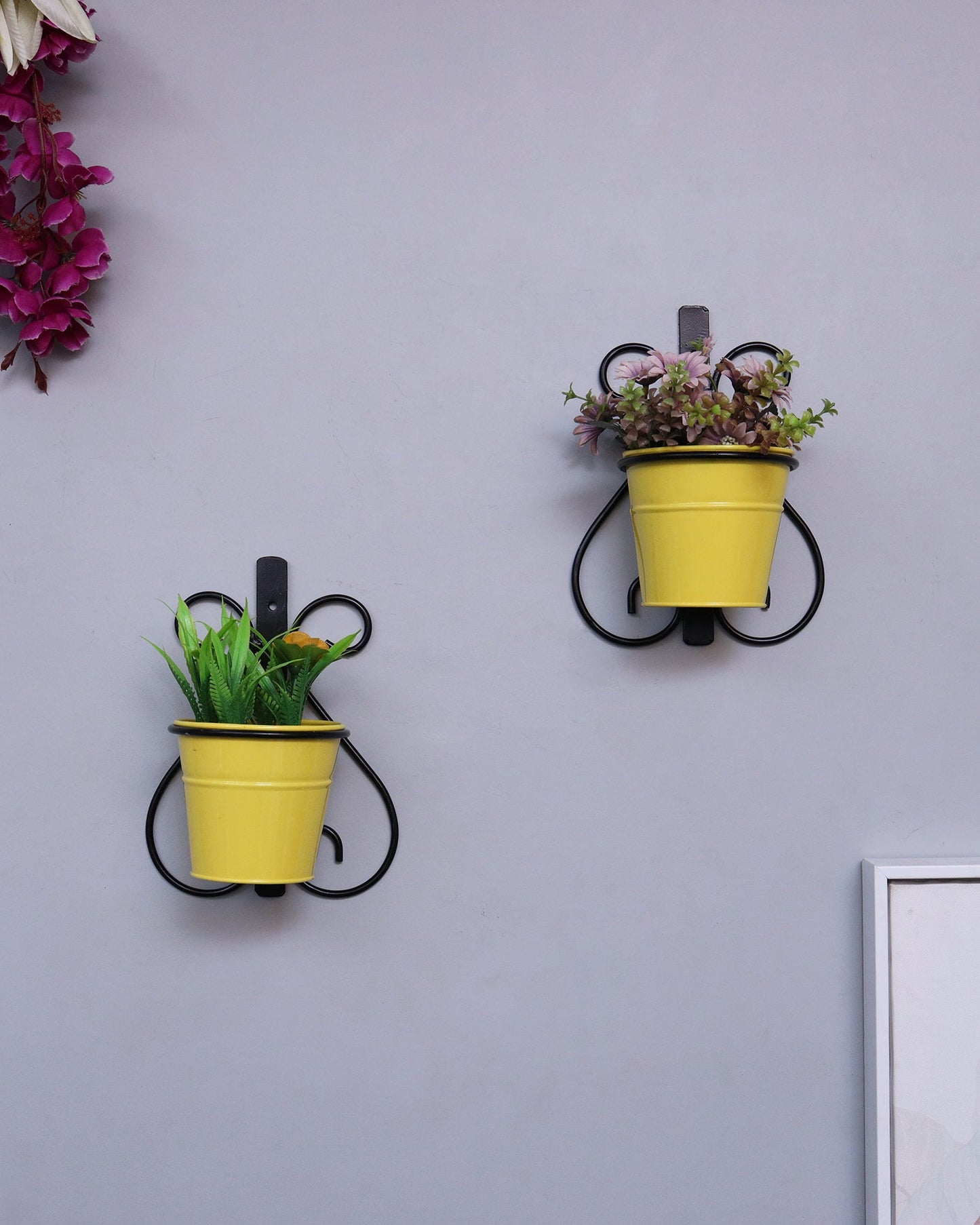 Wall Scone Metal Wall Planters Pot for Indoor Plants with Holder (Set of 2, Galvanized Iron Buckets) - Wall Mounted Planters with Stand Vertical Containers Balcony Decoration Garden Décor