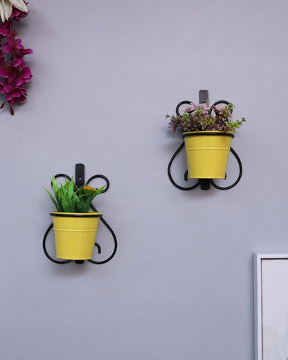 Wall Scone Metal Wall Planters Pot for Indoor Plants with Holder (Set of 2, Galvanized Iron Buckets) - Wall Mounted Planters with Stand Vertical Containers Balcony Decoration Garden Décor