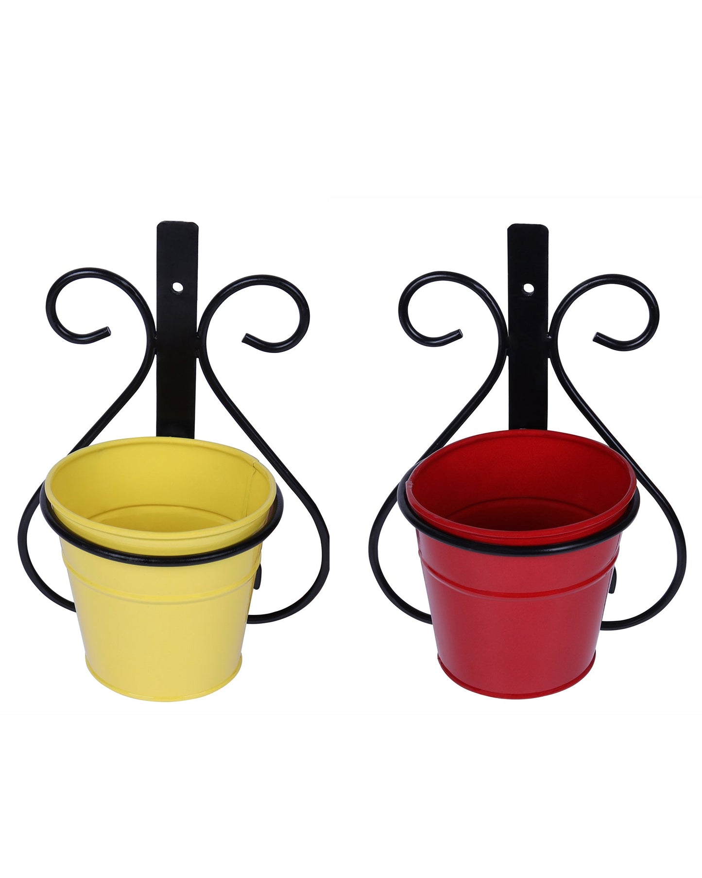 Wall Scone Metal Wall Planters Pot for Indoor Plants with Holder (Set of 2, Galvanized Iron Buckets) - Wall Mounted Planters with Stand Vertical Containers Balcony Decoration Garden Décor