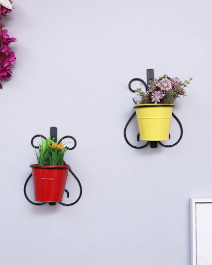 Wall Scone Metal Wall Planters Pot for Indoor Plants with Holder (Set of 2, Galvanized Iron Buckets) - Wall Mounted Planters with Stand Vertical Containers Balcony Decoration Garden Décor