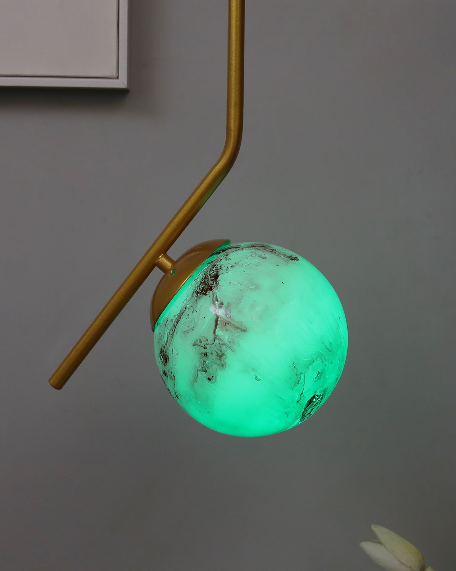 Mid Century Modern Golden Light Chandelier , Planet Series Frosted Glass Globe Lampshade Pendant Indoor Hanging Light Fixture, Tilt L