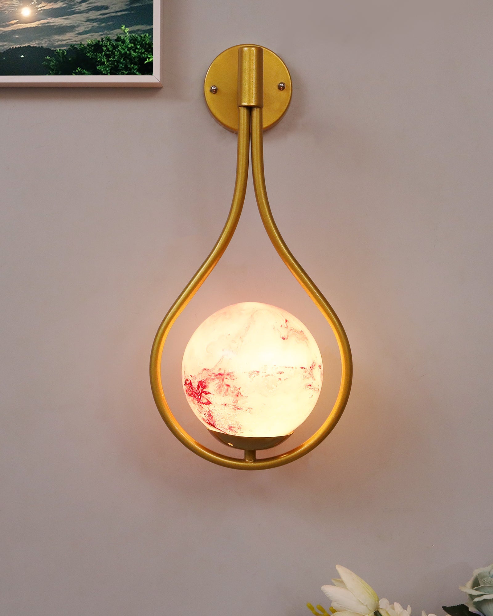 Mid Century Modern Golden Light Wall lamp , Planet Series Frosted Glass Globe Lampshade Light Indoor Hanging Light Fixture, Wall Drop
