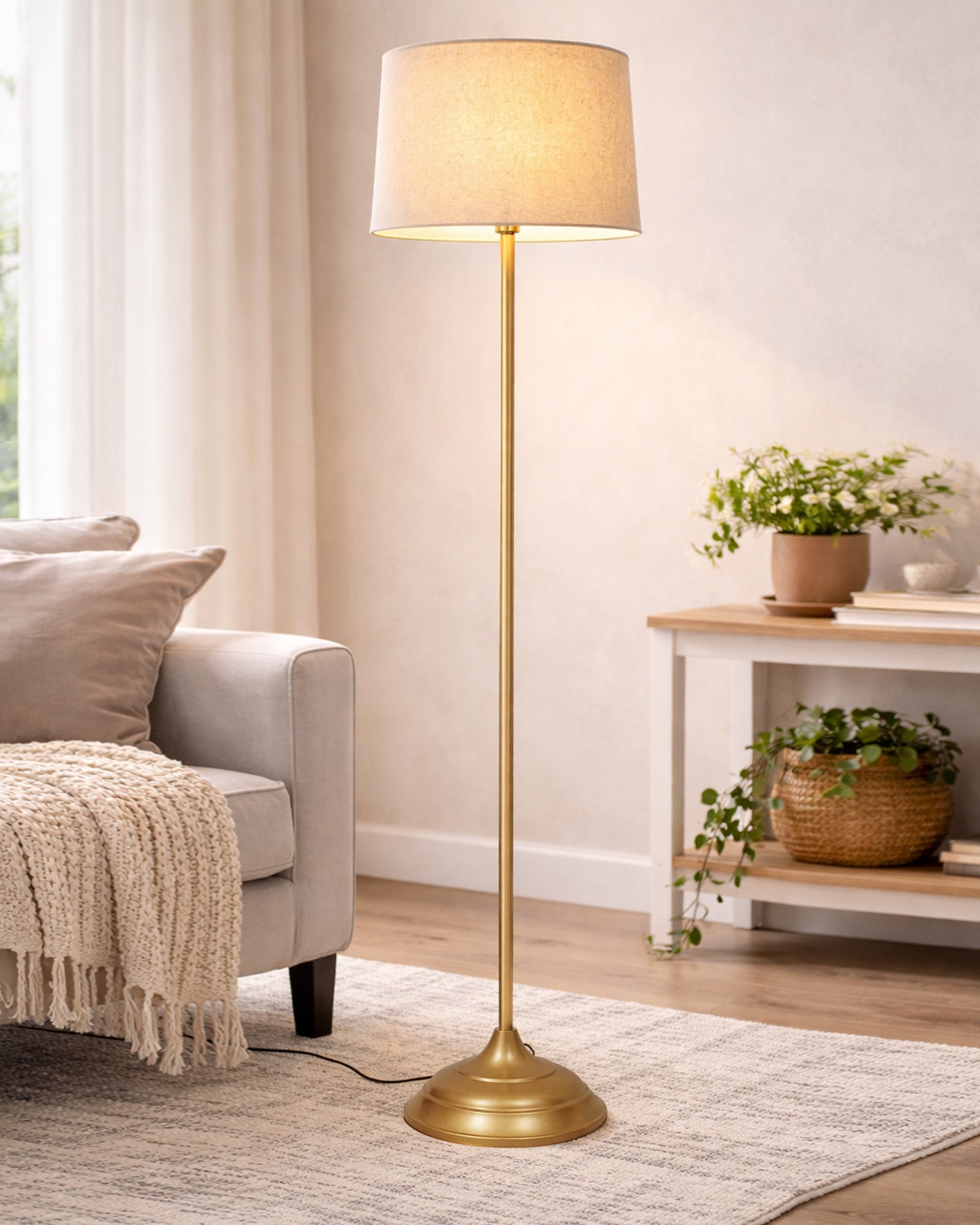 Contemporary Metal Floor Lamp,Contemporary Minimalist Standing Floor Light with Iron Legs, E27 Lamp Base, Modern Design Standing Light for Living Room,Bedroom,Antique Gold