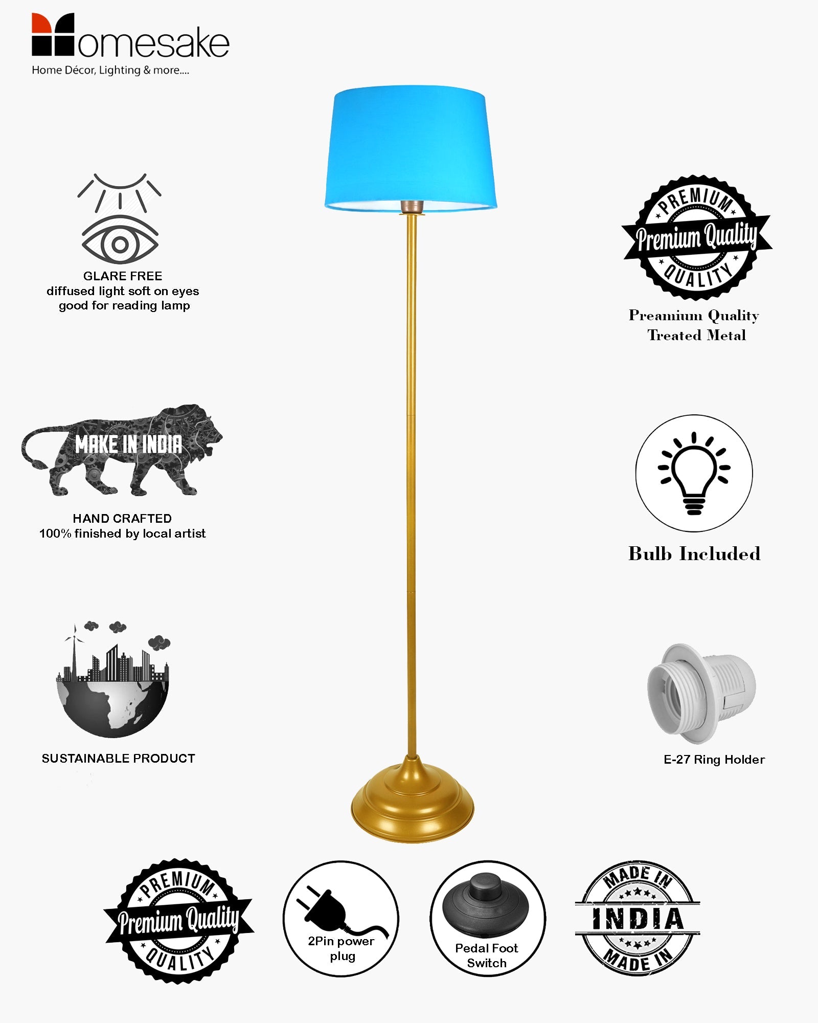 Contemporary Metal Floor Lamp,Contemporary Minimalist Standing Floor Light with Iron Legs, E27 Lamp Base, Modern Design Standing Light for Living Room,Bedroom,Antique Gold