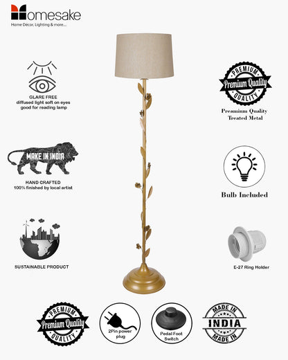 Contemporary Metal Floor Lamp,Contemporary Minimalist Standing Floor Light with Iron Legs, E27 Lamp Base, Modern Design Standing Light for Living Room,Bedroom,Antique Gold