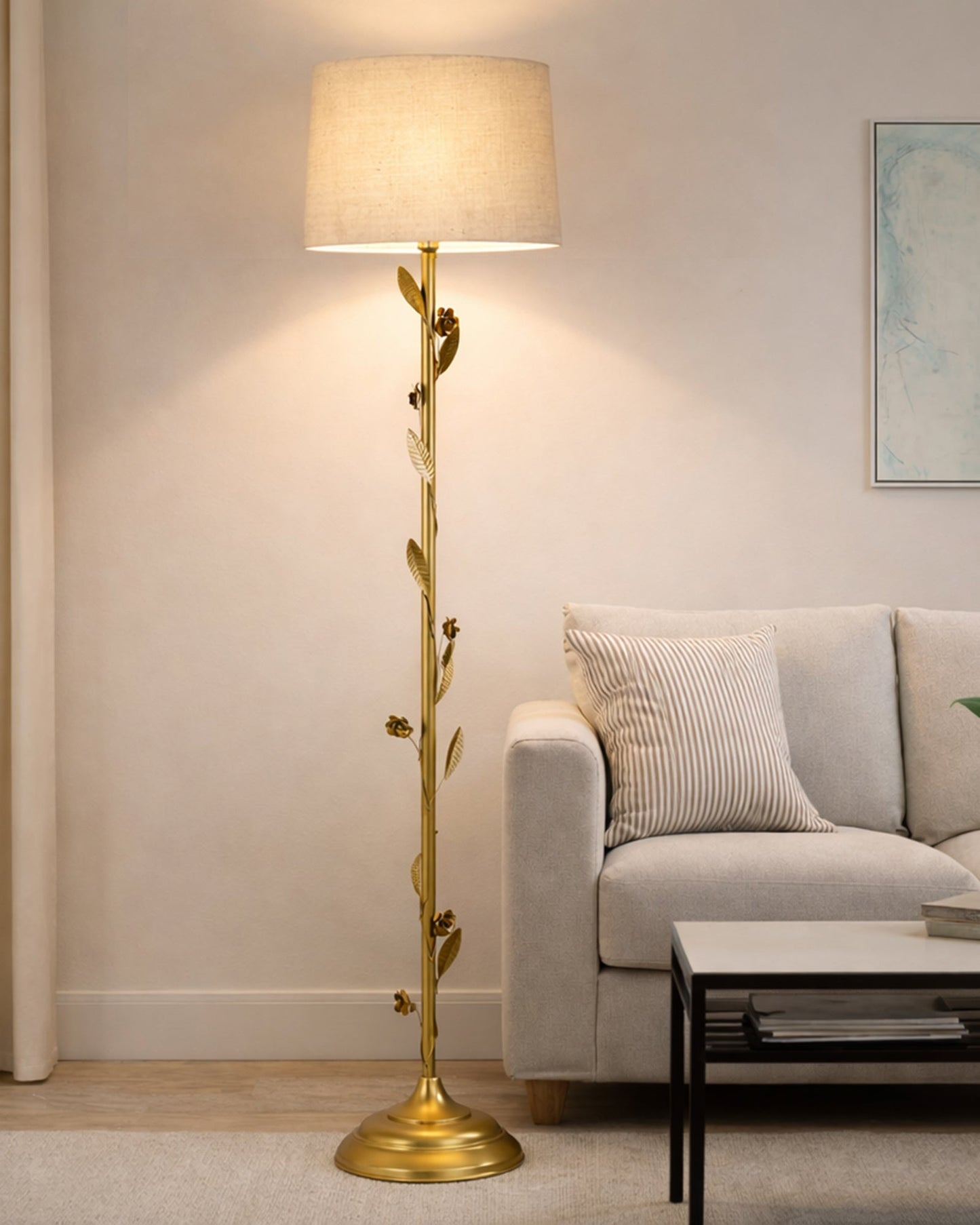 Contemporary Metal Floor Lamp,Contemporary Minimalist Standing Floor Light with Iron Legs, E27 Lamp Base, Modern Design Standing Light for Living Room,Bedroom,Antique Gold