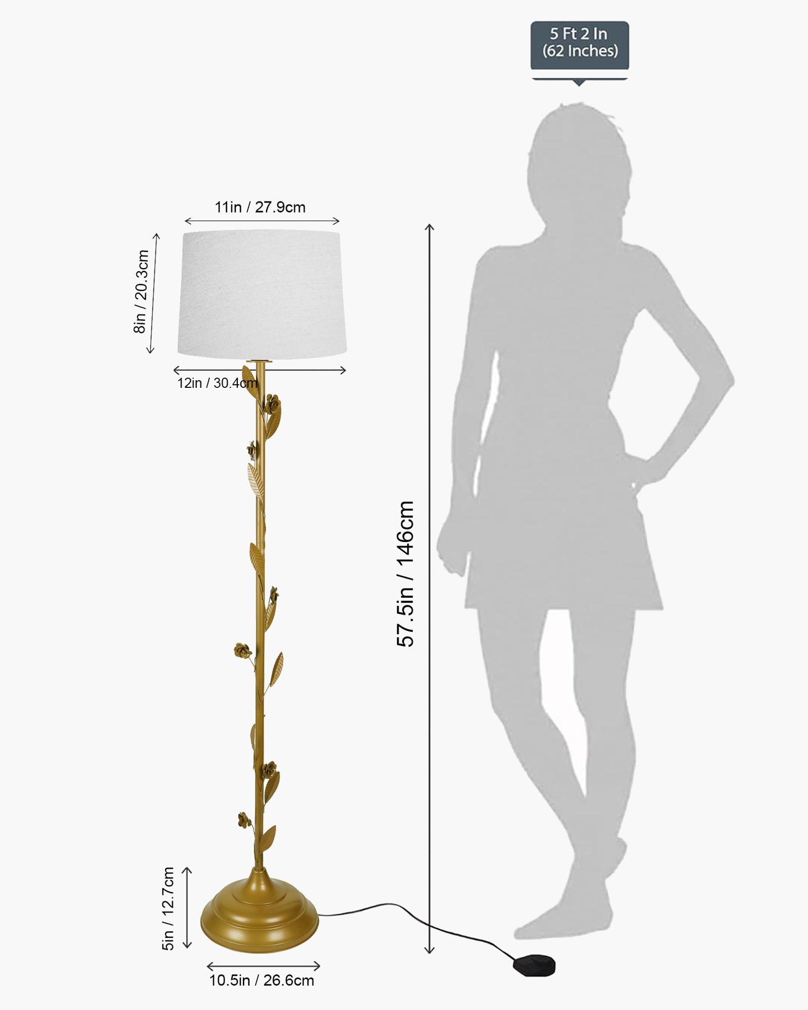 Contemporary Metal Floor Lamp,Contemporary Minimalist Standing Floor Light with Iron Legs, E27 Lamp Base, Modern Design Standing Light for Living Room,Bedroom,Antique Gold