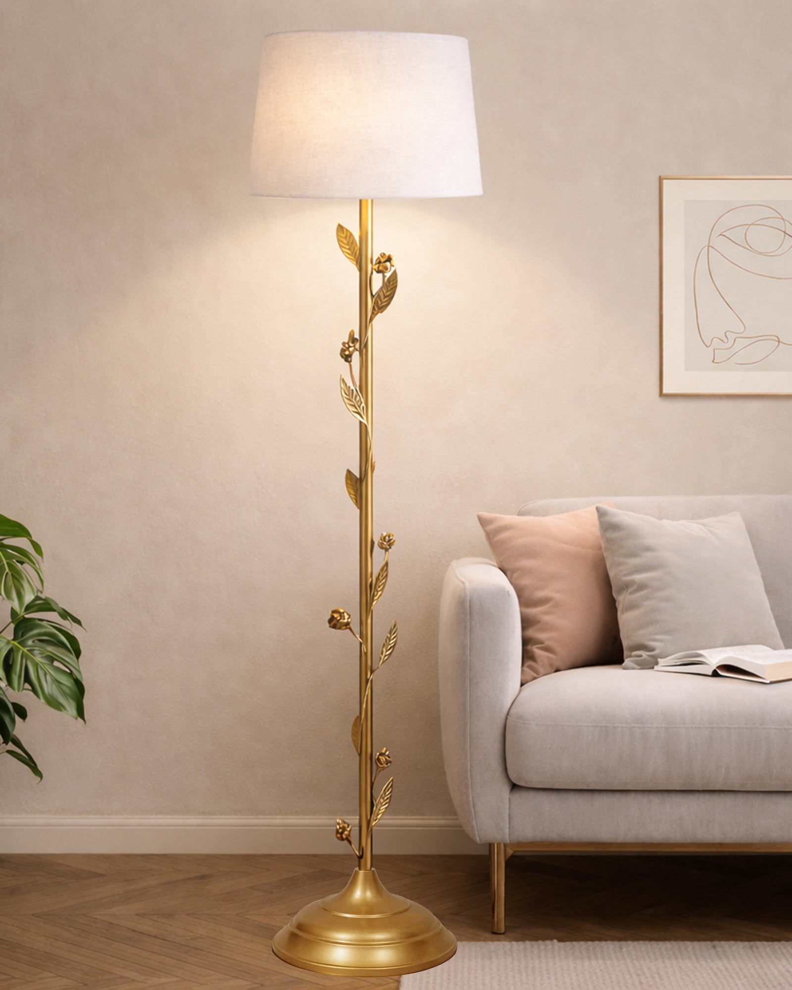 Contemporary Metal Floor Lamp,Contemporary Minimalist Standing Floor Light with Iron Legs, E27 Lamp Base, Modern Design Standing Light for Living Room,Bedroom,Antique Gold