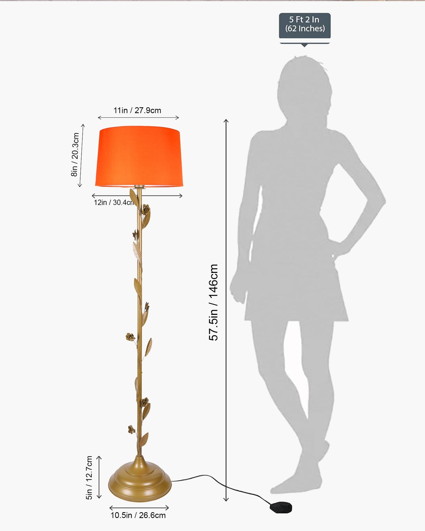 Contemporary Metal Floor Lamp,Contemporary Minimalist Standing Floor Light with Iron Legs, E27 Lamp Base, Modern Design Standing Light for Living Room,Bedroom,Antique Gold