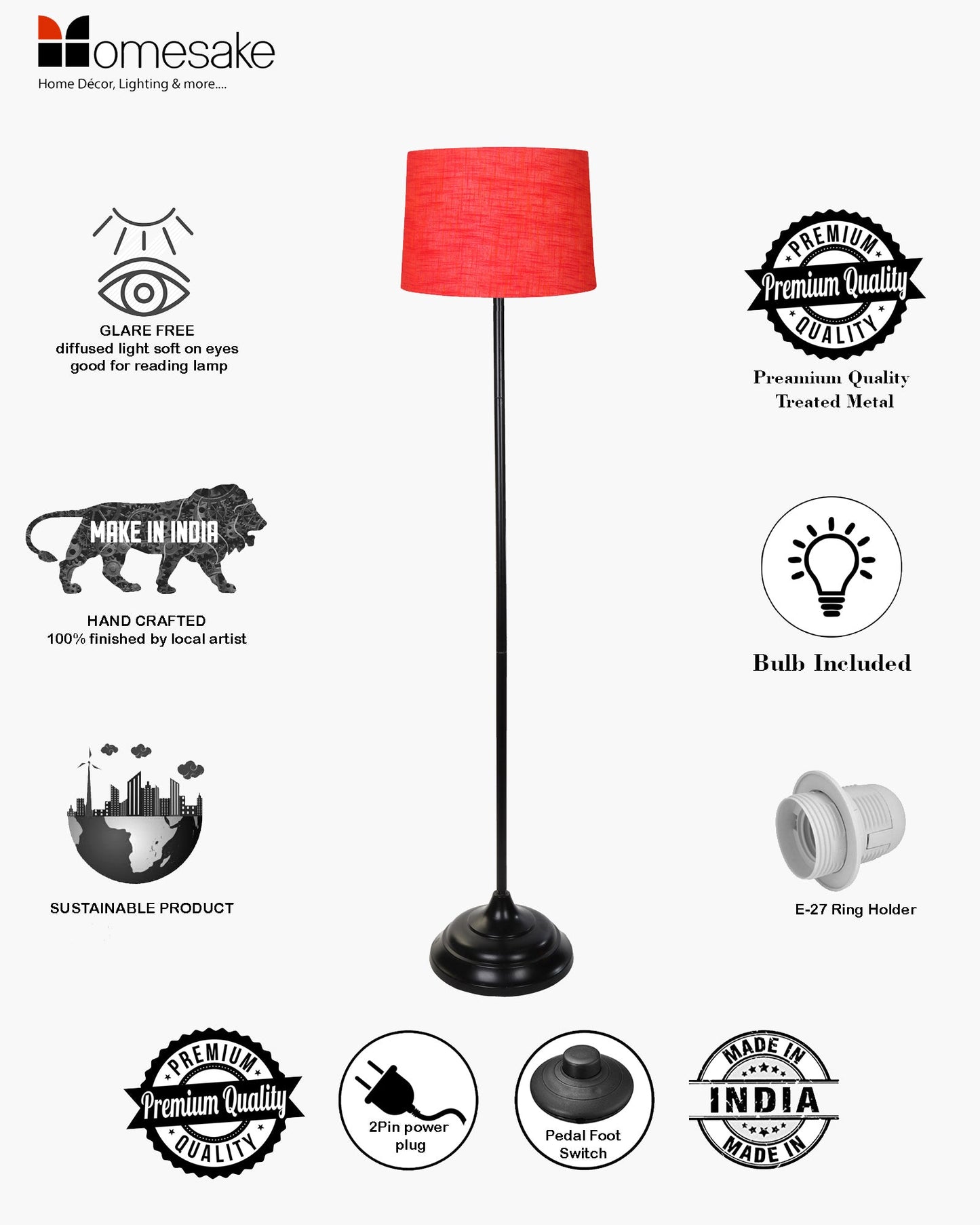 Contemporary Metal Floor Lamp,Contemporary Minimalist Standing Floor Light with Iron Legs,E27 Lamp Base,Modern Design Standing Light for Living Room,Study Room and Bedroom, Straight