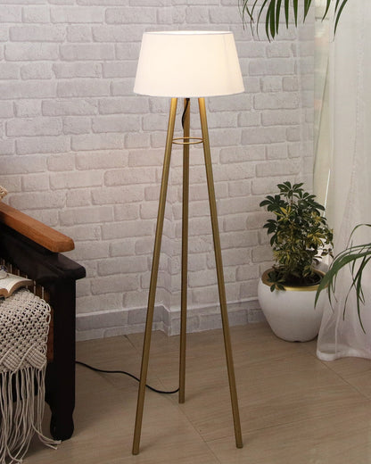 Mid Century Metal Tripod Floor Lamp,Contemporary Minimalist Standing Floor Light with Iron Legs,E27 Lamp Base,Modern Design Standing Light for Living Room,Study Room Antique Gold, Tripod