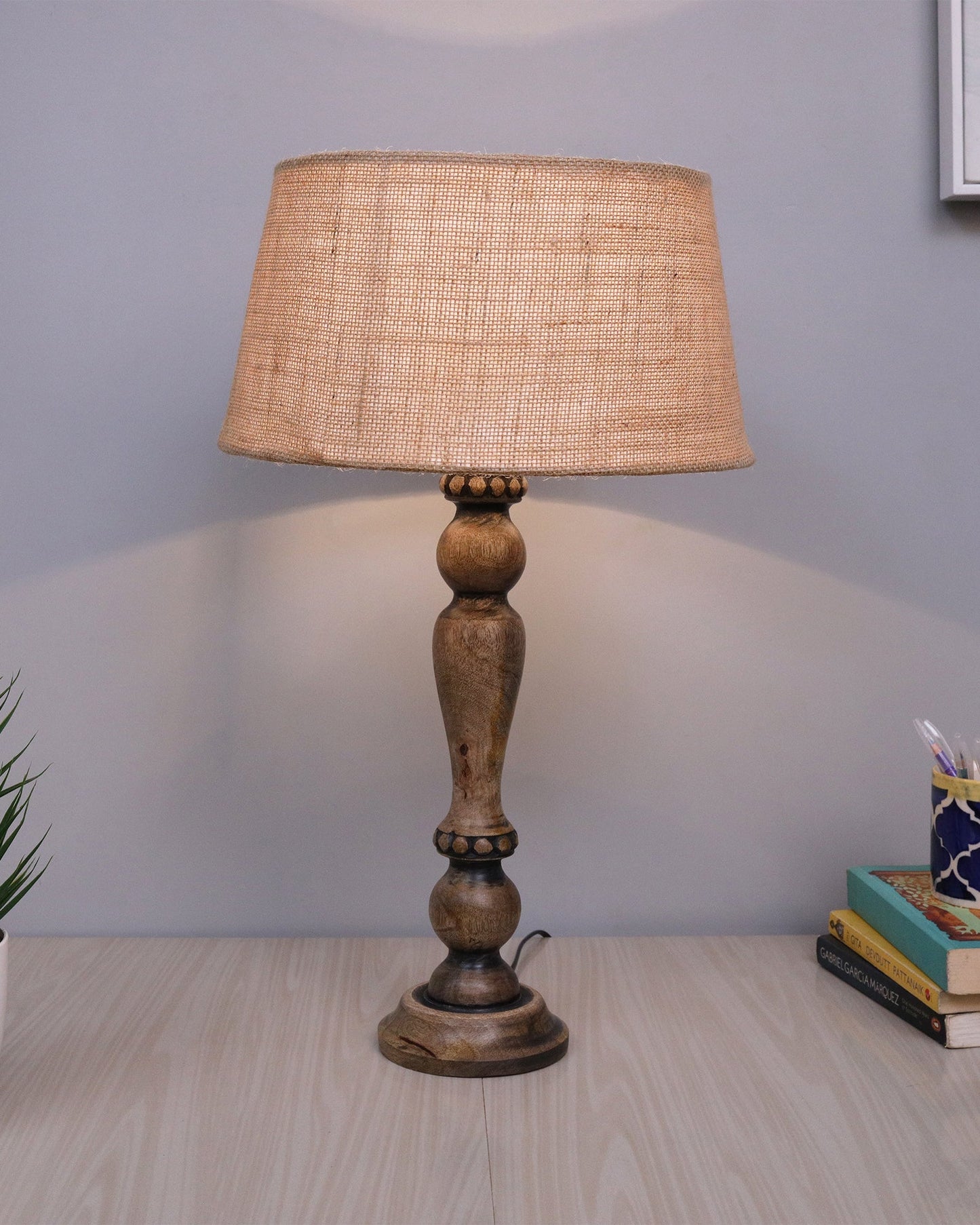 Eureka Polka Wood Table Lamp Bedside Distressed Living Room Light