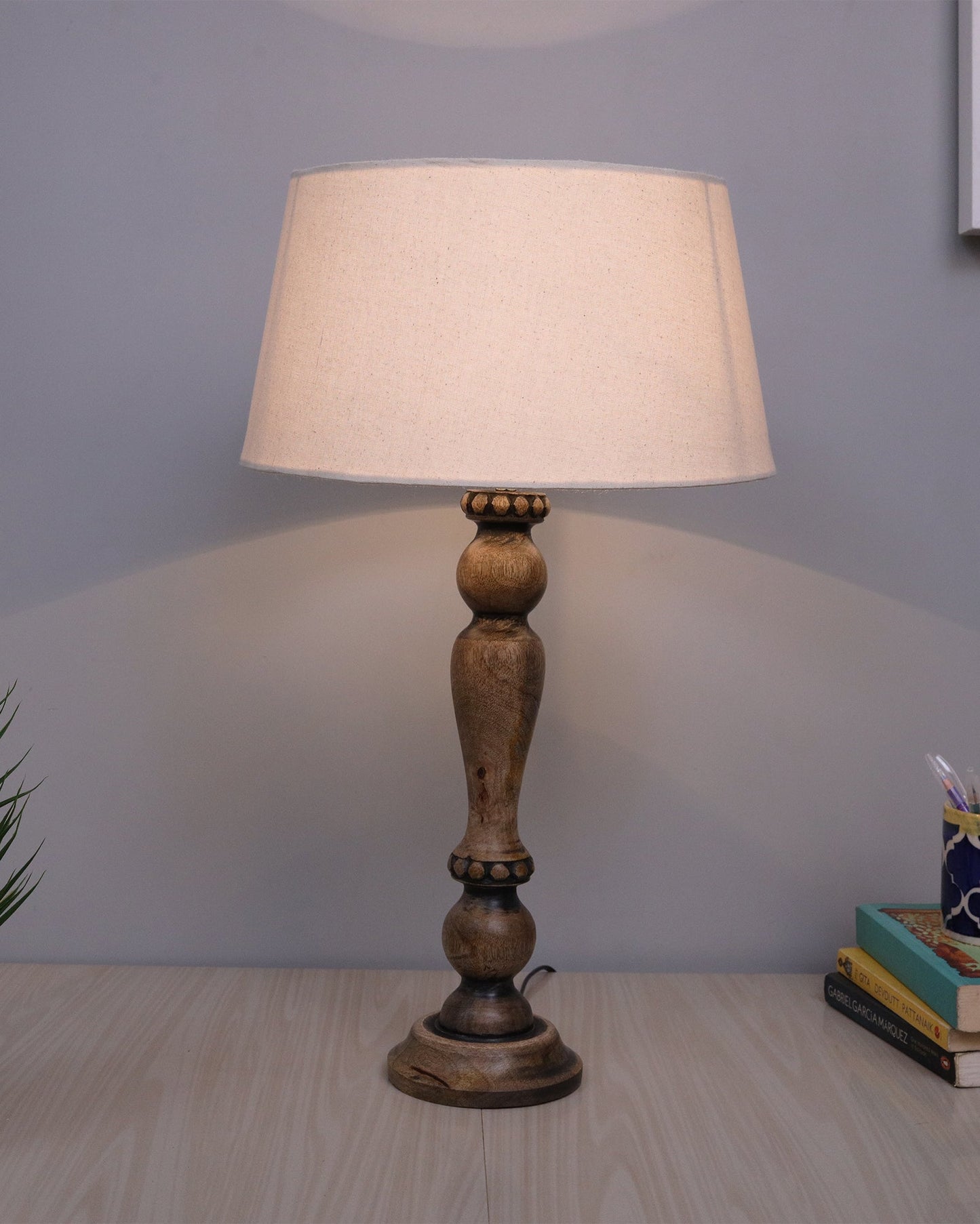Eureka Polka Wood Table Lamp Bedside Distressed Living Room Light