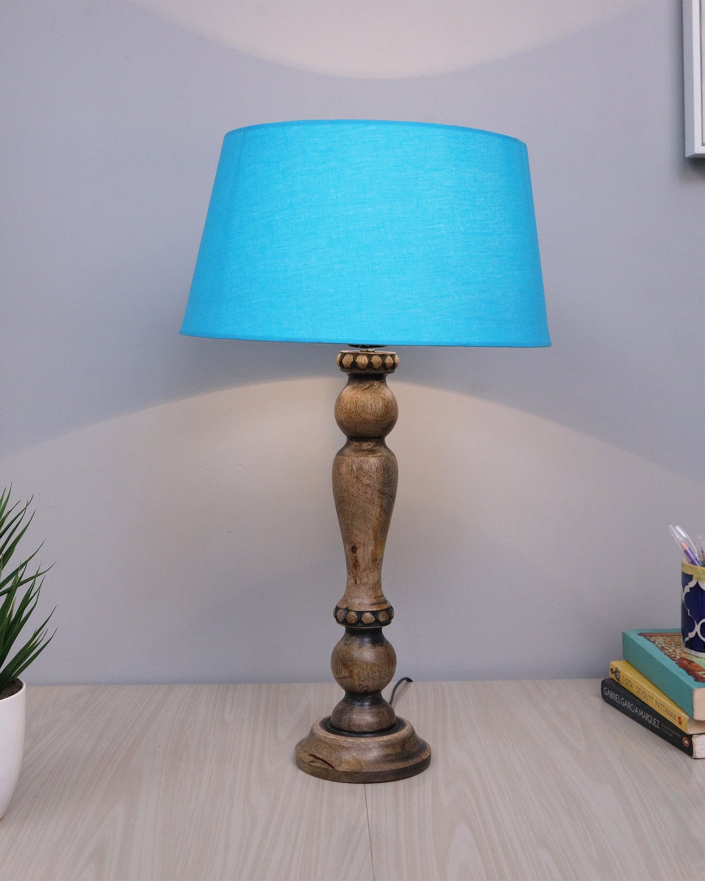 Eureka Polka Wood Table Lamp Bedside Distressed Living Room Light