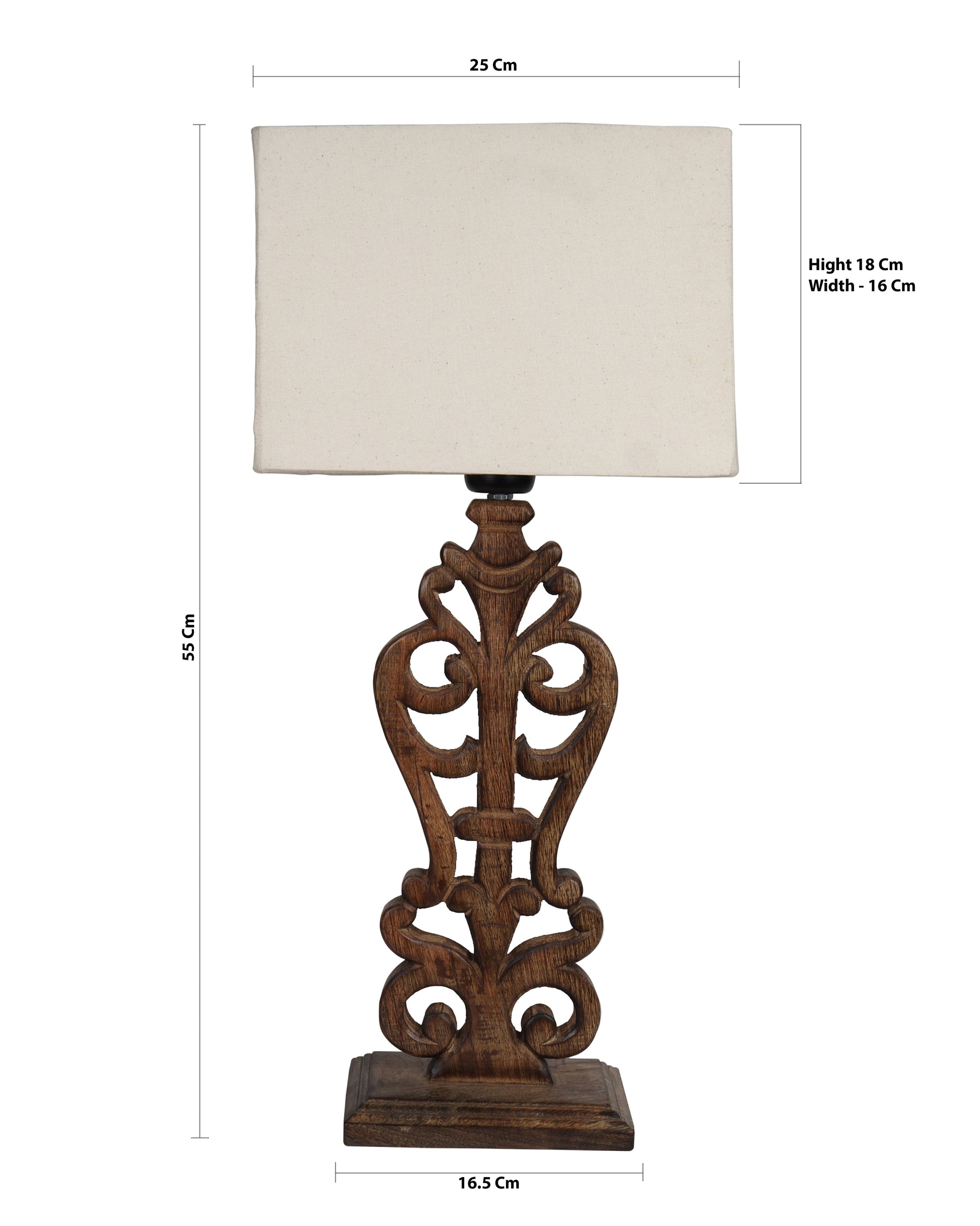 Sculptural Hand Carved Wood Table Lamp with Khadi Square shade