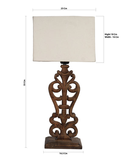 Sculptural Hand Carved Wood Table Lamp with Khadi Square shade
