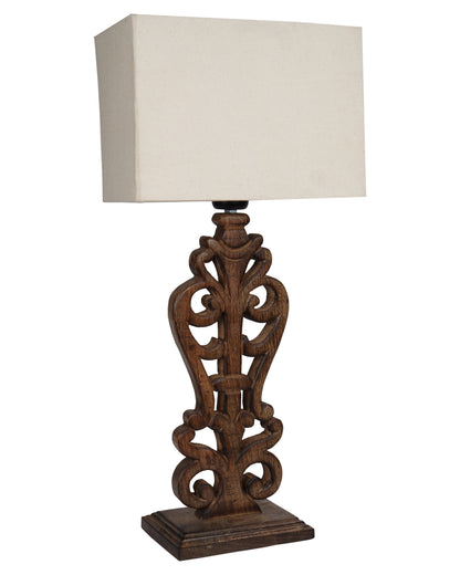 Sculptural Hand Carved Wood Table Lamp with Khadi Square shade
