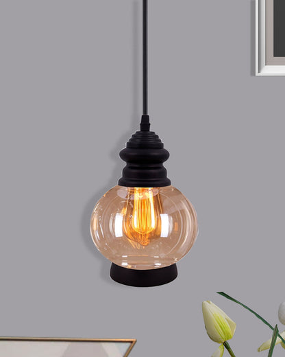 Pendant Light with Amber Glass Jar Shade Matte Adjustable Hanging Lighting Fixture, Industrial Antique Pendant Lamp for Kitchen Island, Dining Room, Foyer, Farmhouse