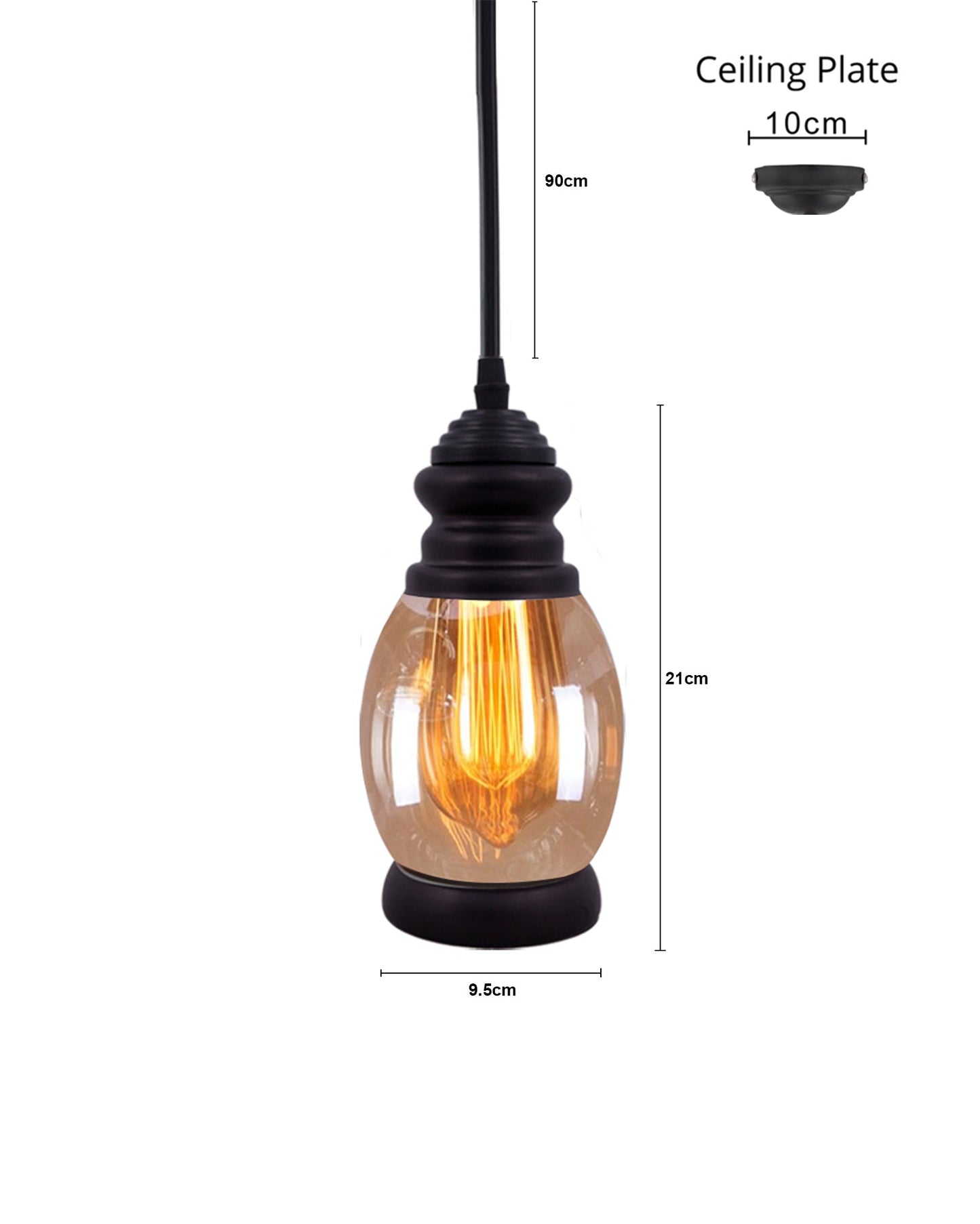 Oval Pendant Light with Amber Glass Jar Shade Matte Adjustable Hanging Lighting Fixture, Industrial Antique Pendant Lamp for Kitchen Island, Dining Room, Foyer, Farmhouse