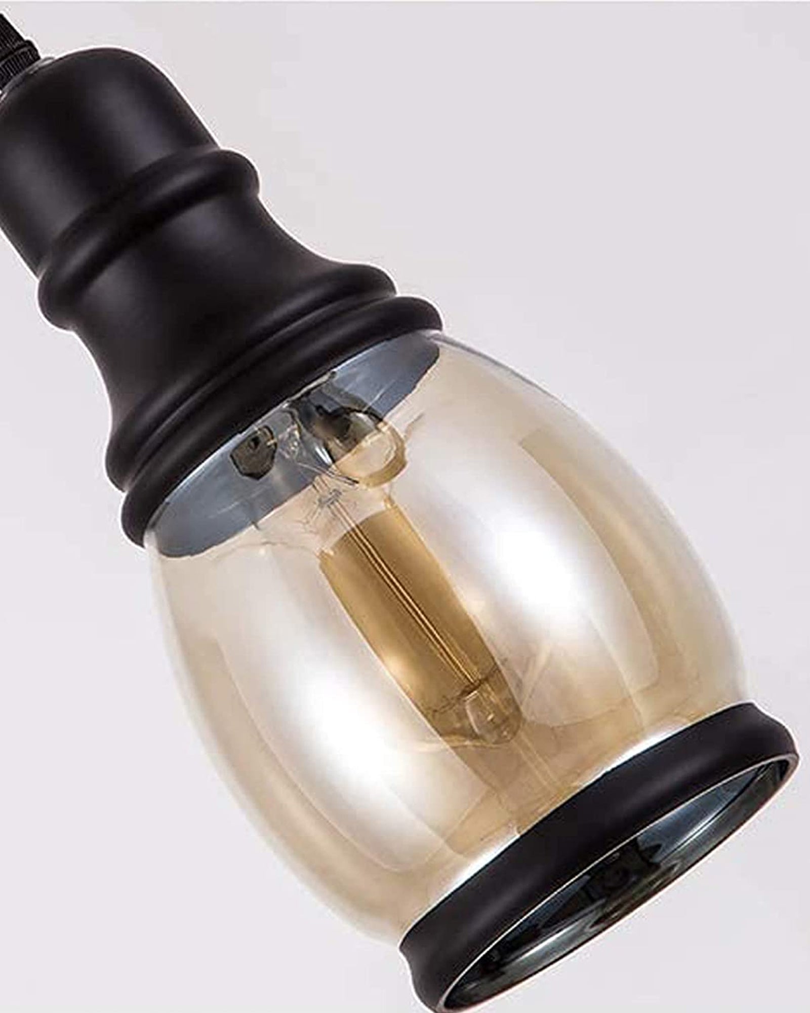 Oval Pendant Light with Amber Glass Jar Shade Matte Adjustable Hanging Lighting Fixture, Industrial Antique Pendant Lamp for Kitchen Island, Dining Room, Foyer, Farmhouse