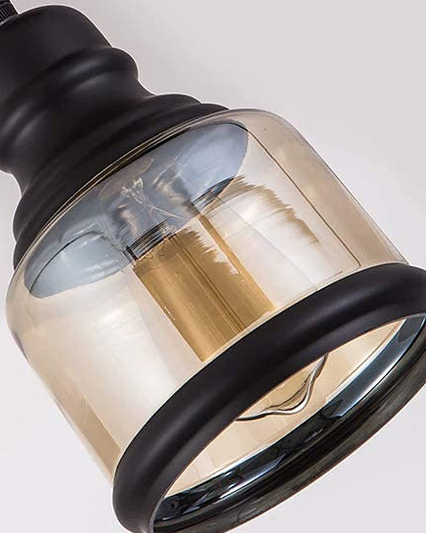 Cylinder Pendant Light with Amber Glass Jar Shade Matte Adjustable Hanging Lighting Fixture, Industrial Antique Pendant Lamp for Kitchen Island, Dining Room, Foyer, Farmhouse