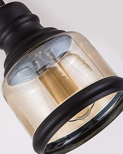 Cylinder Pendant Light with Amber Glass Jar Shade Matte Adjustable Hanging Lighting Fixture, Industrial Antique Pendant Lamp for Kitchen Island, Dining Room, Foyer, Farmhouse