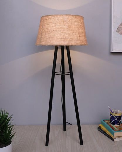 Mid Century Metal Tripod Table Lamp With jute Shade,Contemporary Minimalist Standing Floor, Table Light with 3 Iron Legs,E27 Lamp Base,Modern Design Standing Light for Living Room,Study Room and Bedroom
