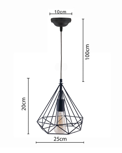 Edison Filament Hanging DIAMOND caged, E27 Holder, Decorative, Urban Retro style, Black color metal